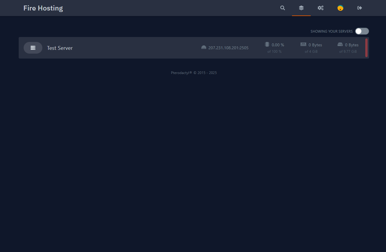 Fire Hosting control panel interface to select and configure your Minecraft server